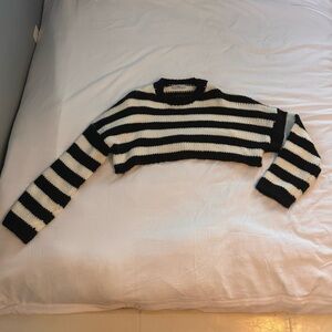Black and white striped cropped sweater